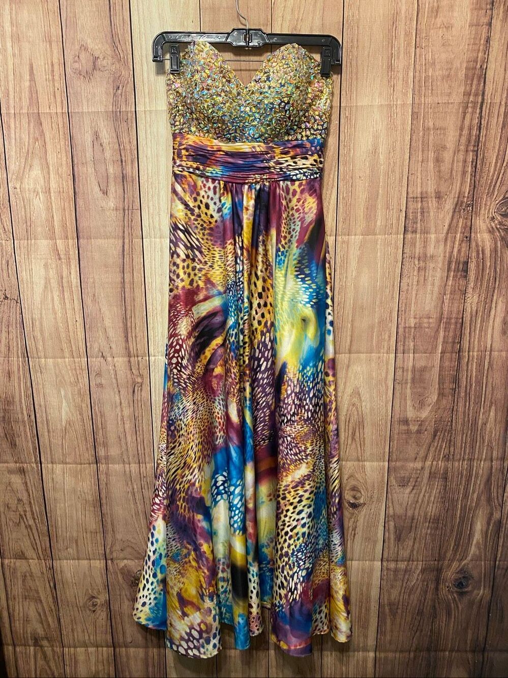 Nina Canacci size 2 strapless prom dress formal yellow purple embellished Y2K